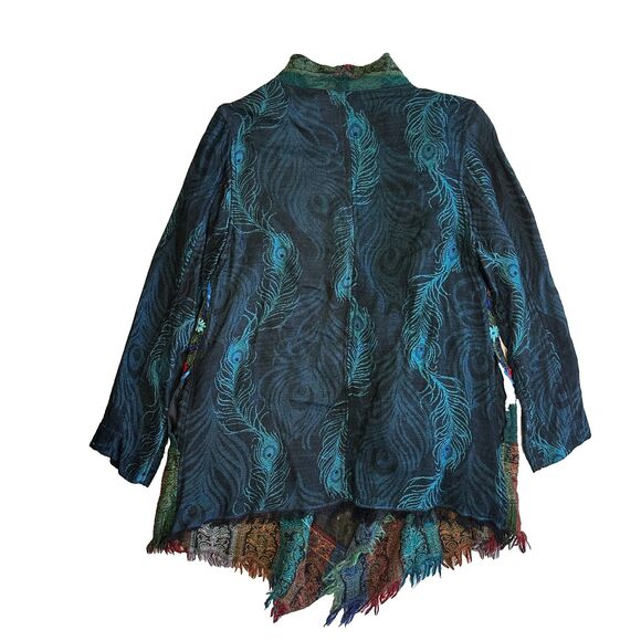 Soft Surroundings Embroidered Peacock Feather Kimono Cardigan Jacket Women's S - Picture 2 of 15